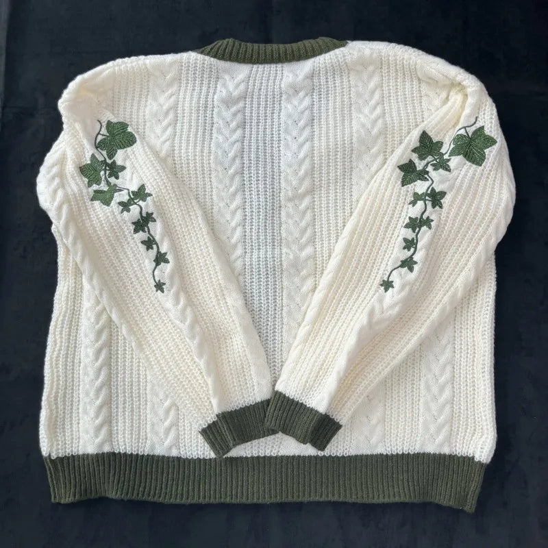 Koi Fish Cardigan Women Vintage Style Koi Carp Embroidery Sweater Female Autumn Winter Turquoise Knitted Cardigans Tops Y2k Girl