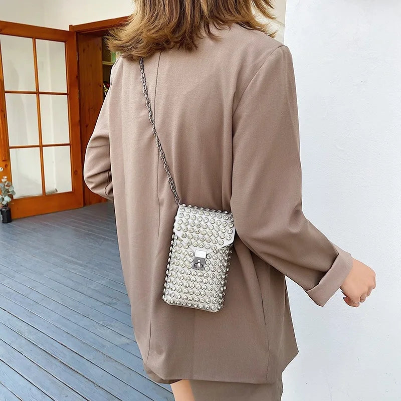 Luxury Full Rhinestone Women Phone Waist Bags Detachable PU Leather Waist Belt Shoe chain Crossbody Shoulder Bag Pack