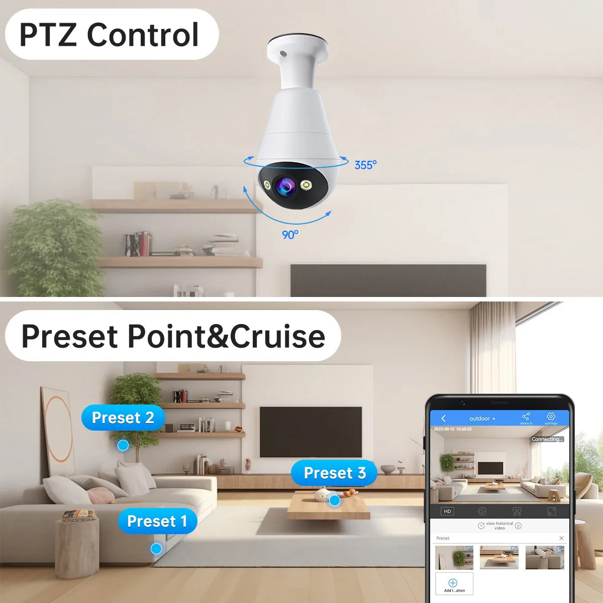 JOOAN 3MP IP Camera 2.4G Wifi E27 Bulb Surveillance Camera Smart Home AI Tracking Security Baby Monitor Wireless CCTV Camera