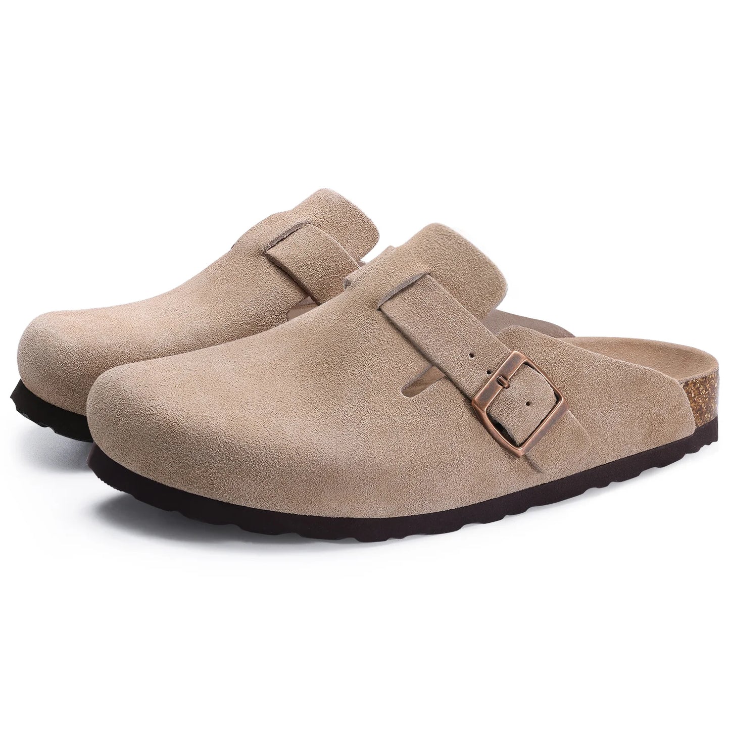 Kidmi Women Cork Suede Mules Slippers Outdoor Antiskid Beach Slippers Classic Cork Footbed Women Sandals With Adjustable Buckle