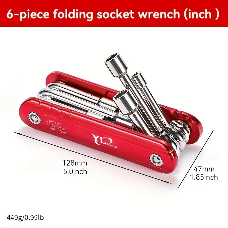 6-inch Portable Sleeve Tool Combos Set Outdoor Metric Folding Socket Wrench Multifunction Household Tools Sleeve