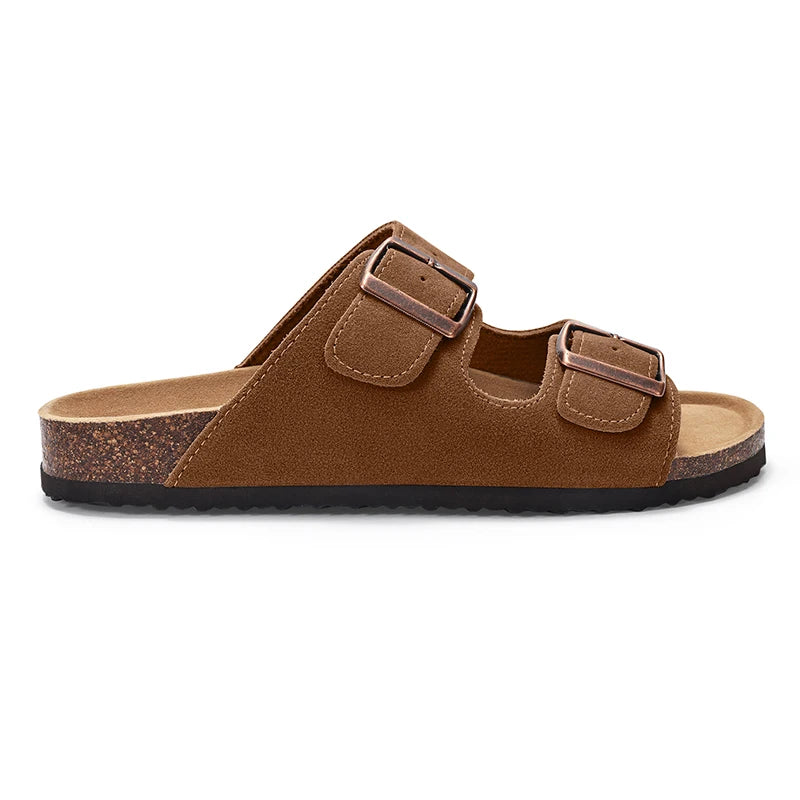 Kidmi Women Cork Suede Mules Slippers Outdoor Antiskid Beach Slippers Classic Cork Footbed Women Sandals With Adjustable Buckle