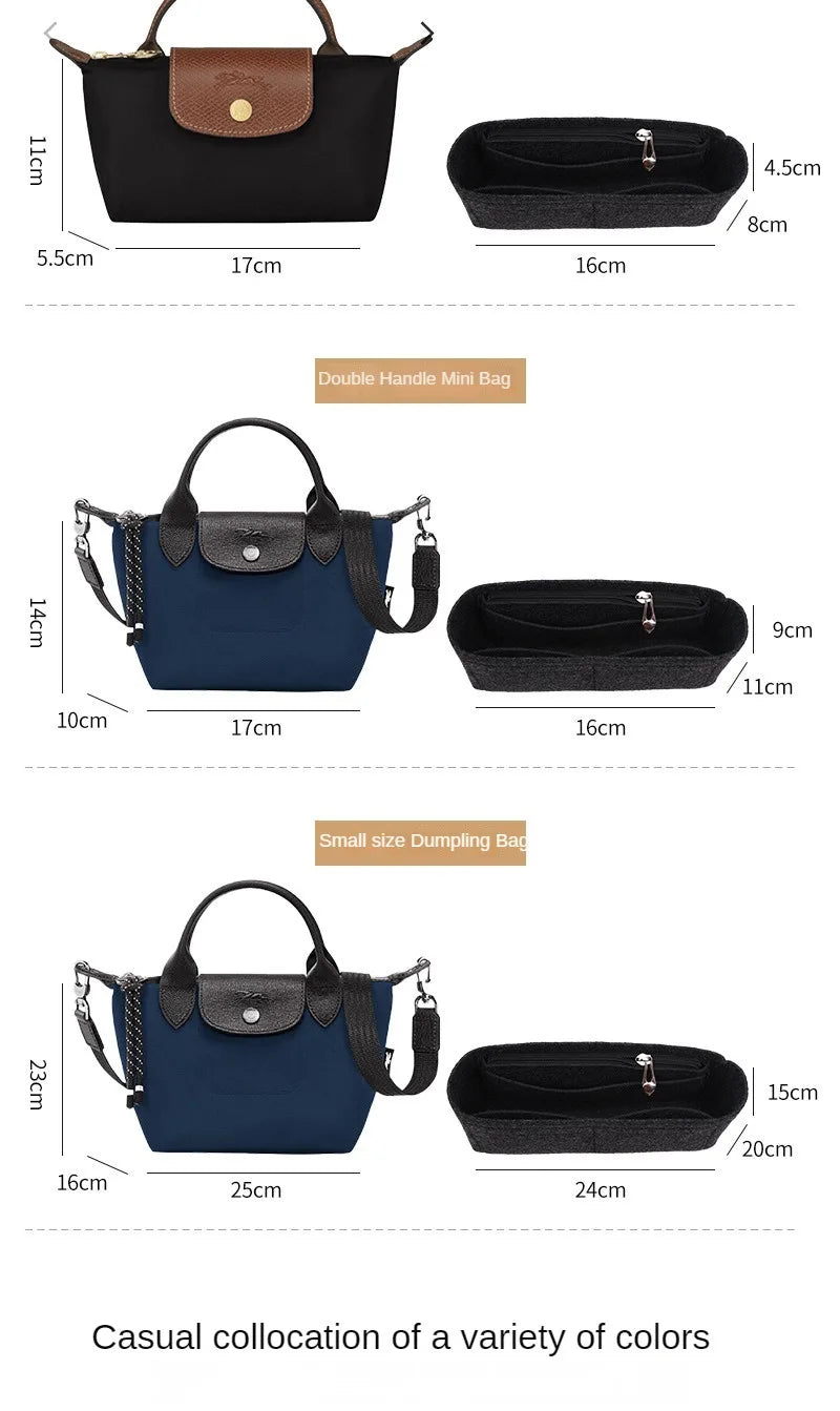 New Felt Liner Cosmetic Bag, Multi-lined Multi-Grid Bag, Single-Handle Storage Bag, Ultralight Dumpling Handbag