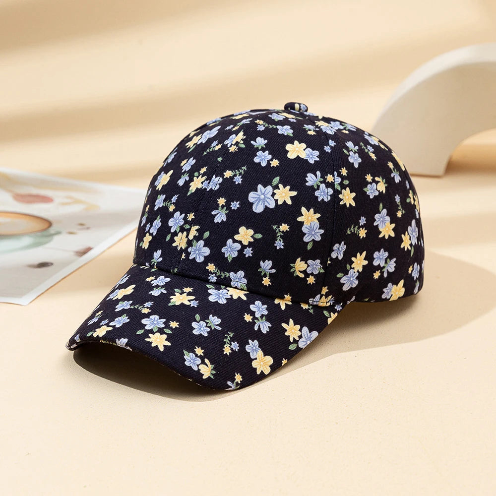 1 women's versatile flower printed baseball cap, spring and summer outdoor sun protection duckbill hat