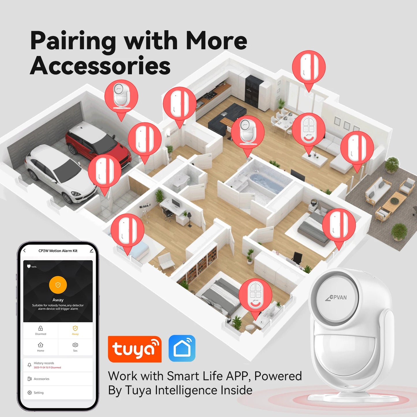CPVAN Wireless WIFI Infrared Motion Sensor Detector Alarm Tuya Smart Home Alarm security protection System House Burglar Alarm
