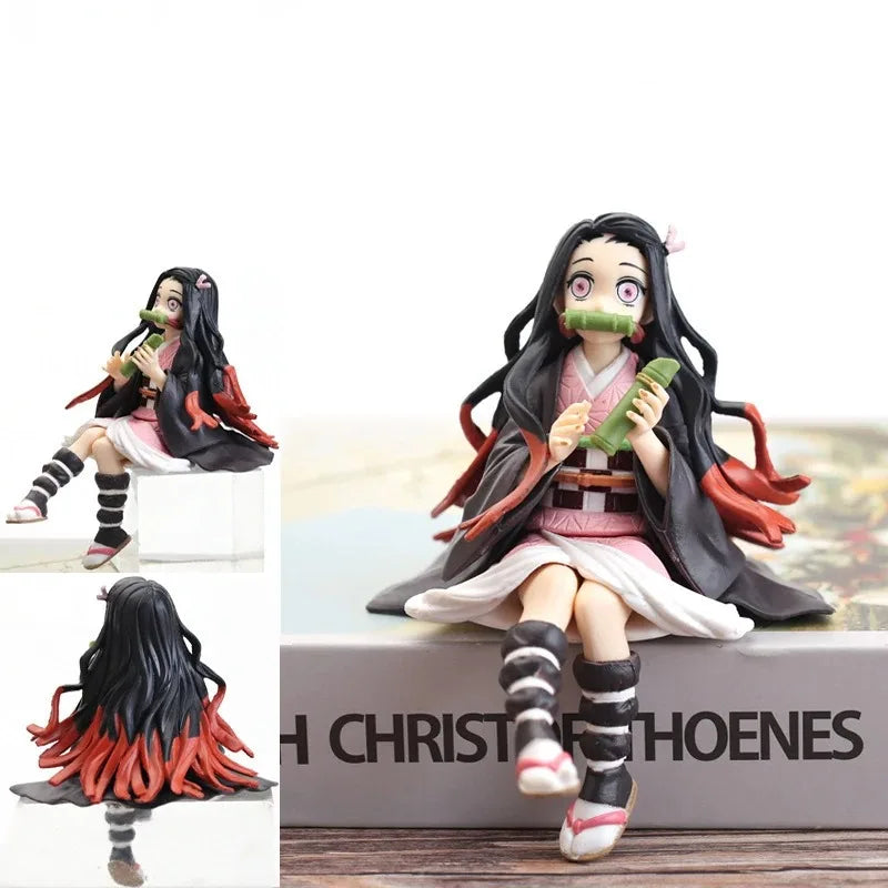 10-15cm Anime Demon Slayer Figure Kamado Tanjirou Nezuko Sitting Posture Action Figure PVC Model Doll Collection Toy Gift Kids