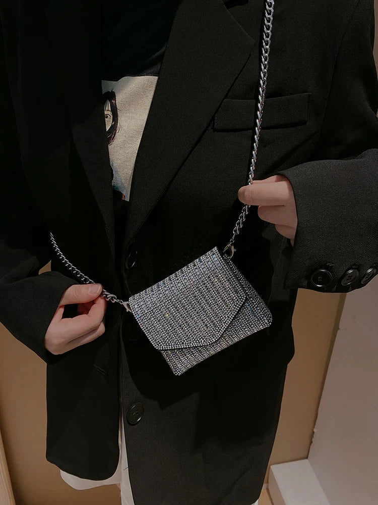 JIOMAY Mini Shoulder Bag for Women Designer Purses and Handbags Bling Rhinestone Clutch Bags Girls Chain Crossbody Bag Wholesale