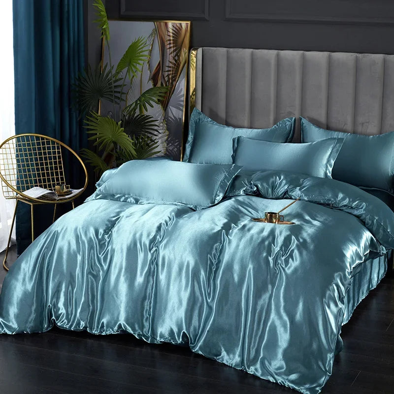 Silk Bedding Set with Duvet Cover Pink Bed Sheet Set with PillowCase 100% Pure Silk Bed Linen Set King Queen Full Twin Size