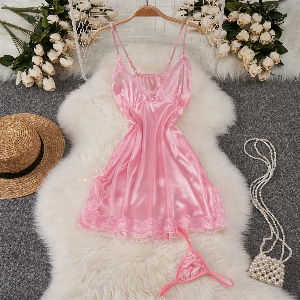 Japanese Sexy Print Kimono Slim Fit V-Neck Nightgown Loose Petal Sleeves Women's Erotic Lingerie Mini Irregular Patchwork Dress
