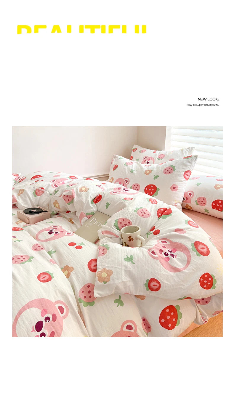 Ins Simple Flower Bed LinenTwin Full Queen King Size Bed Sheets Set Adults Kids Floral Bed Comforter Sets Bed Duvets Kawaii