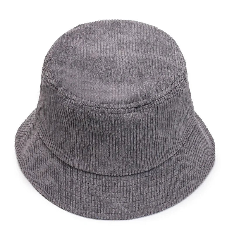 Unisex Bucket Hat Smile Embroidery Women Cotton Corduroy Double-Sided Bob Hip Hop Hat Four Season Panama Beach Fishing Sun Caps
