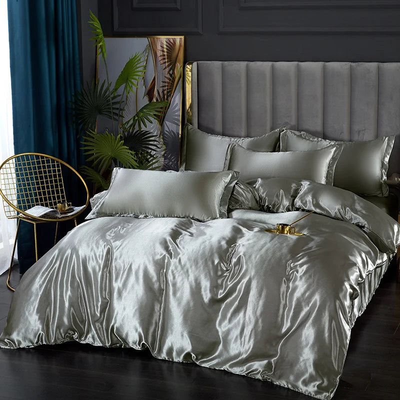 Silk Bedding Set with Duvet Cover Pink Bed Sheet Set with PillowCase 100% Pure Silk Bed Linen Set King Queen Full Twin Size
