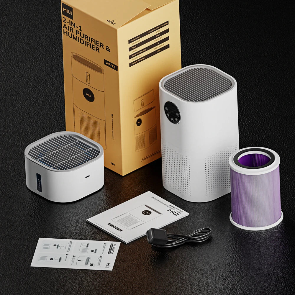 Air Purifier with Humidifier Combo for Home Allergies and Pets Hair, Smokers in Bedroom, H13 True HEPA Filter,2-in-1
