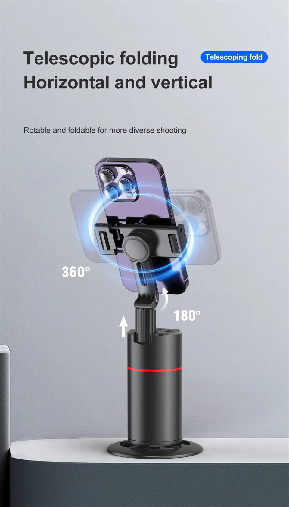 FGCLSY AI Auto Following Gimbal Stabilizer 360 Rotation Phone Stand P02 Desktop Tracking Gimbal with Remote for Live Photography