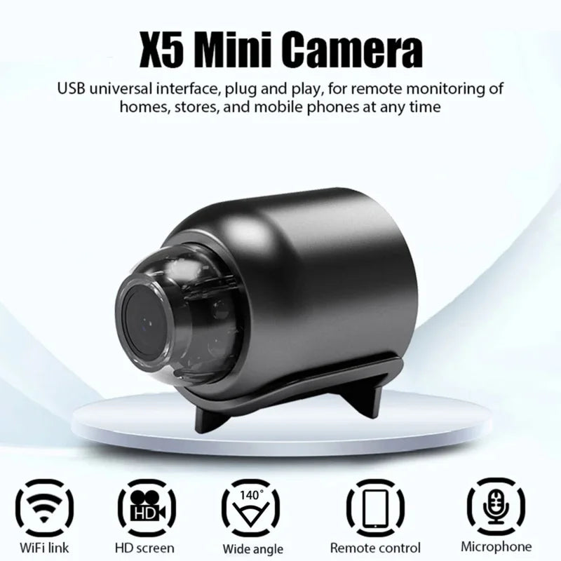 1080P HD X5 Mini WiFi Camera Included Sound Detector for Home Office 140 Degrees Micro Baby Monitor Night Vision IP Cam