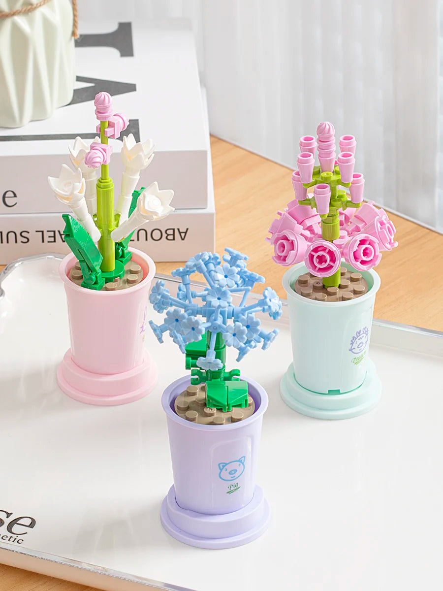 Zodiac Flower Building Block Eternal Bouquet Model Diy Home Decoration Small Particles Educational Toy Children Birthday Gift