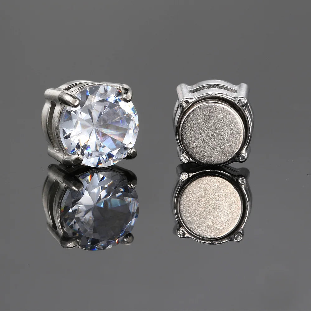 Fake Earrings Strong Magnet Magnetic Ear Stud Stainless Steel Zircon Non Piercing No Ear Hole Men Women Accessories Jewelry
