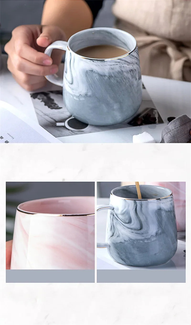 Nordic Ins Style Ceramic Mug Marbled Gold Rim Coffee Cup Oatmeal Breakfast Cup Valentine's Day present Couple water cups