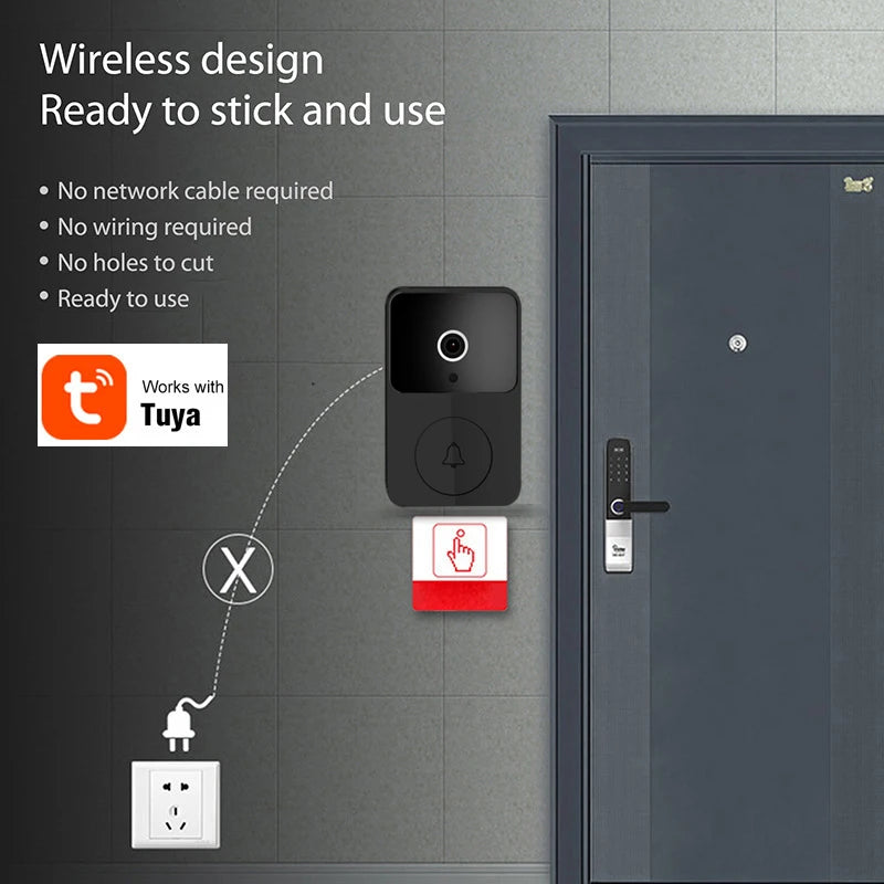 Tuya Wireless Video Doorbell, Smart Doorbell Camera Works with Tuya APP, HD Surveillance with Night Vision & Motion Alerts
