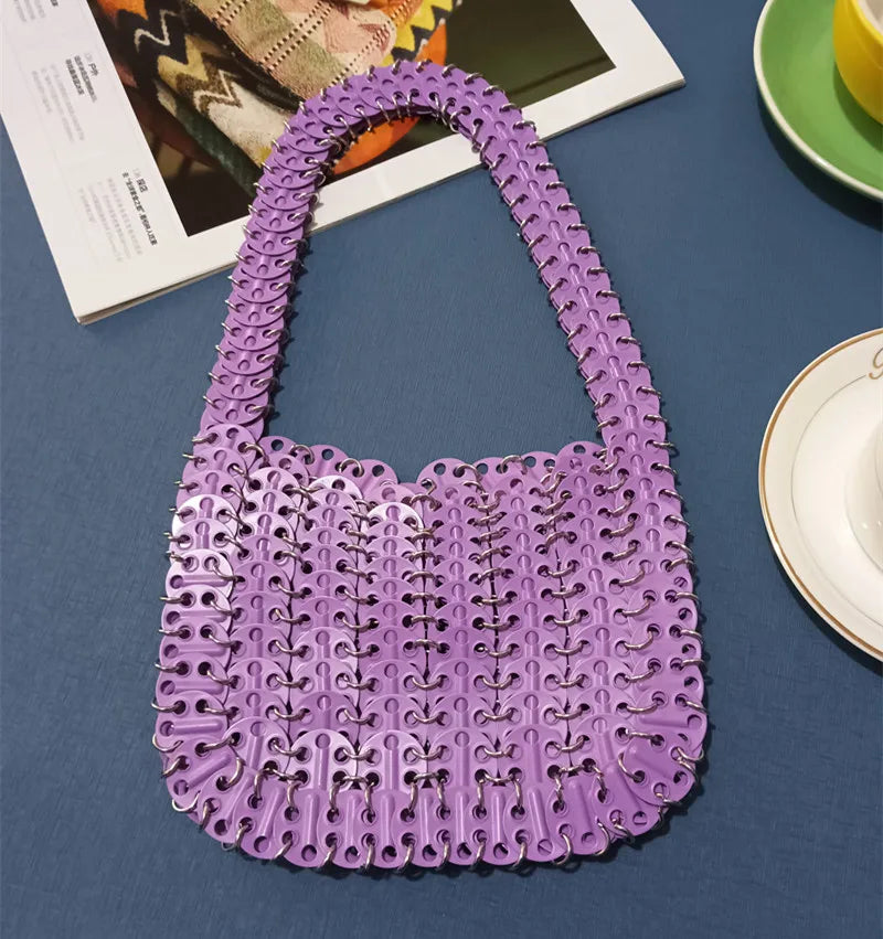 luxury Women Bags Designer Metal Sequins Chain Woven Bag Hollow Evening Bags Clutch Female Travel Holiday Shoulder Bag Handbag