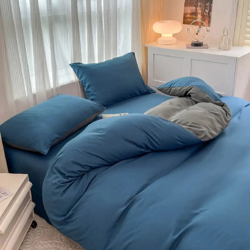2-side Solid Color Brush Fabric Bed Set 4 Pieces Duvet Cover Pillowcase Bedding Set Bed Sheet Quilt Cover Single Queen King Size