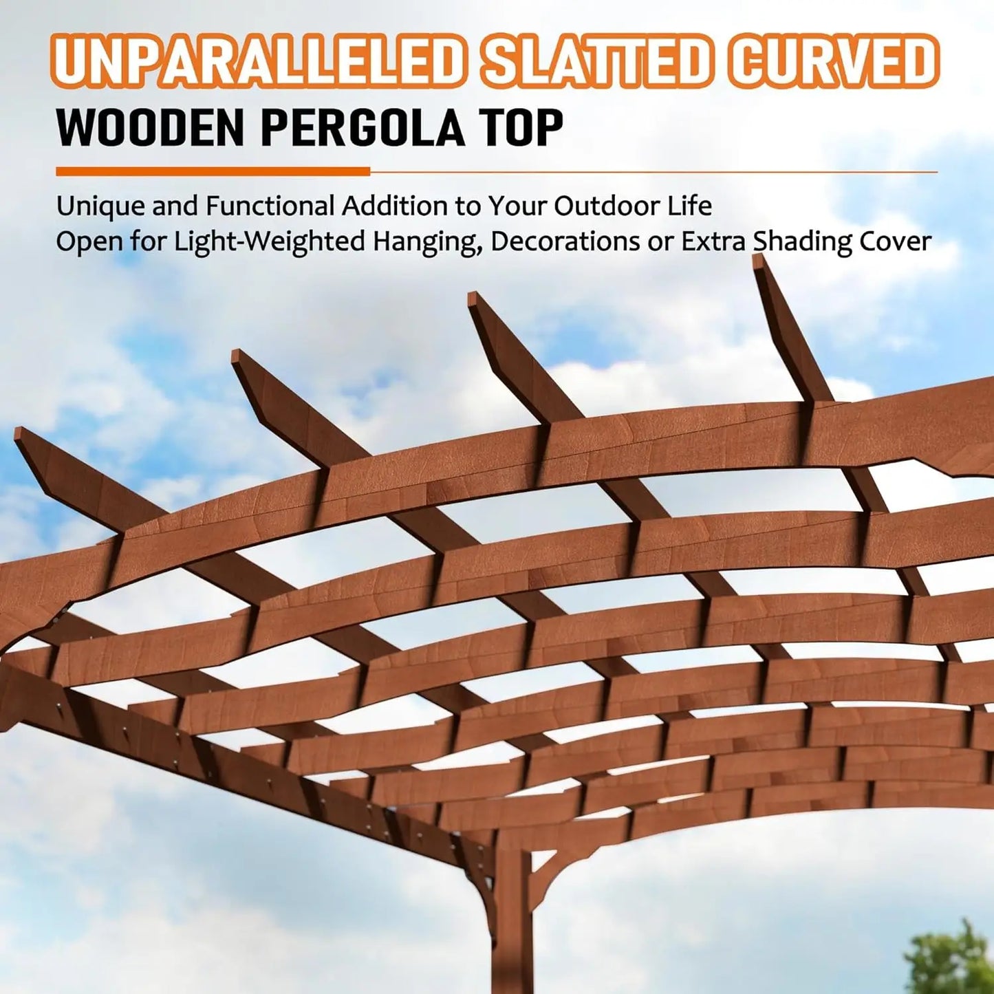 10x12 FT Wooden Pergola, Cedar Wood Gazebo with Arched Roof, Outdoor Garden Shelter with Stakes Included