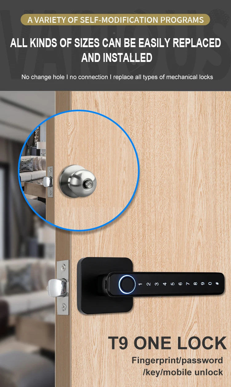 Biometric Smart Door Lock Fingerprint Password Electric Digital Handle Tuya Zinc Alloy Keyless Remotely Security Home KingKu
