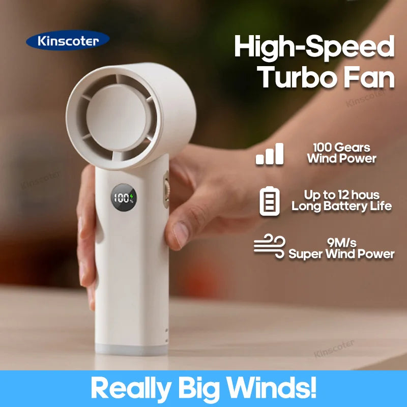 New Digital Handheld Fan High Speed Wind 100 Speeds Cooler Fan Ventilator Turbo Fan Air Circulator Handfan