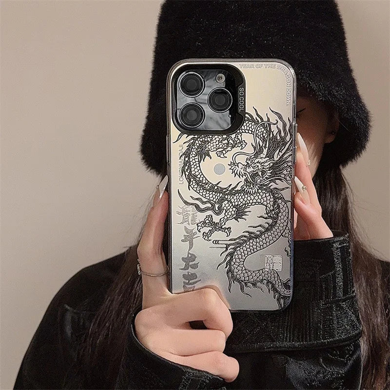 New Luxury Laser Eastern myths legends Chinese dragon Phone Case For iPhone 11 12 13 14 Pro Max 15 Plus 3D Totem Anti-drop Cover