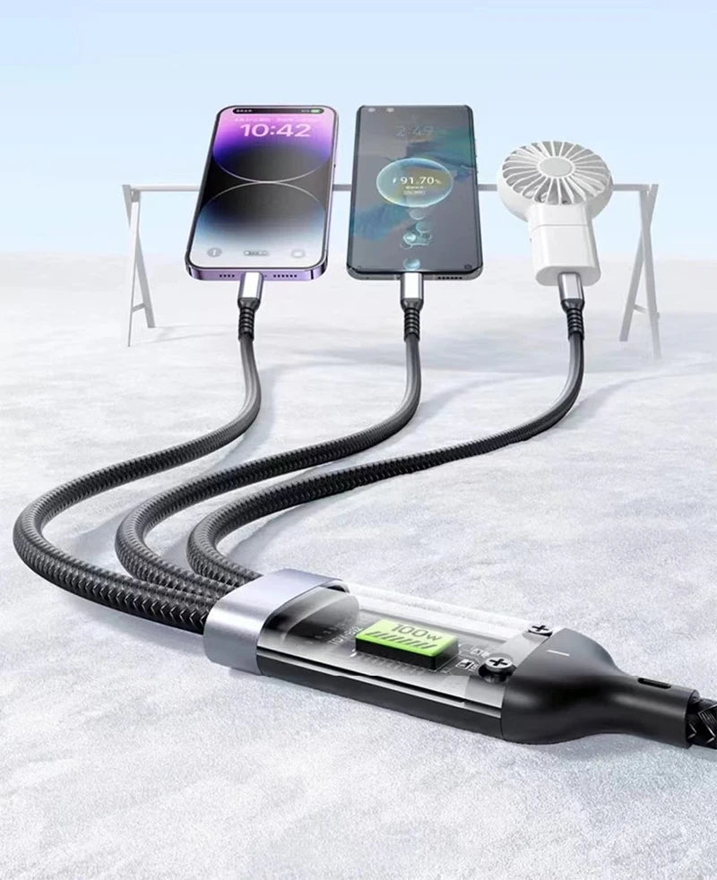 3 In 1 100W LED Digital Display USB cable Type C Usb Micro For Iphone Samsung Huawei Xiaomi Multi Port Multiple Charging Wire