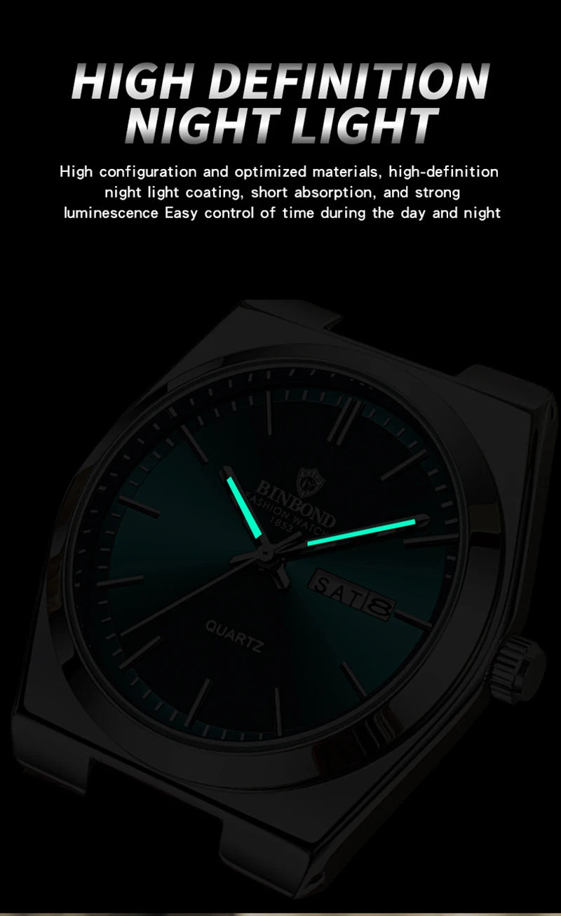 Men Watch Light Luxury Brand Stainless Steel Double Calendar Waterproof Male Business Leisure Fashion Quartz Clock Watches W004