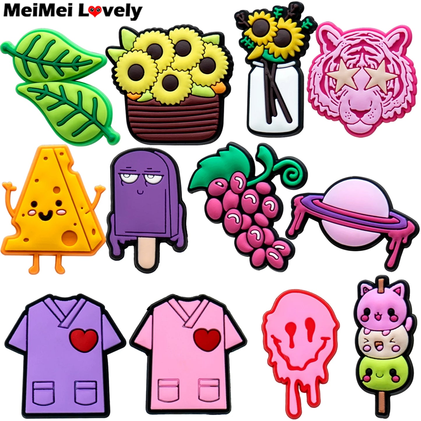 1PCS Nurse Uniforms Shoe Charms Accessories Sunflower Leaves Grape Pins Jeans Cheese Shoes Decoration Rainbow Clog for Kisd