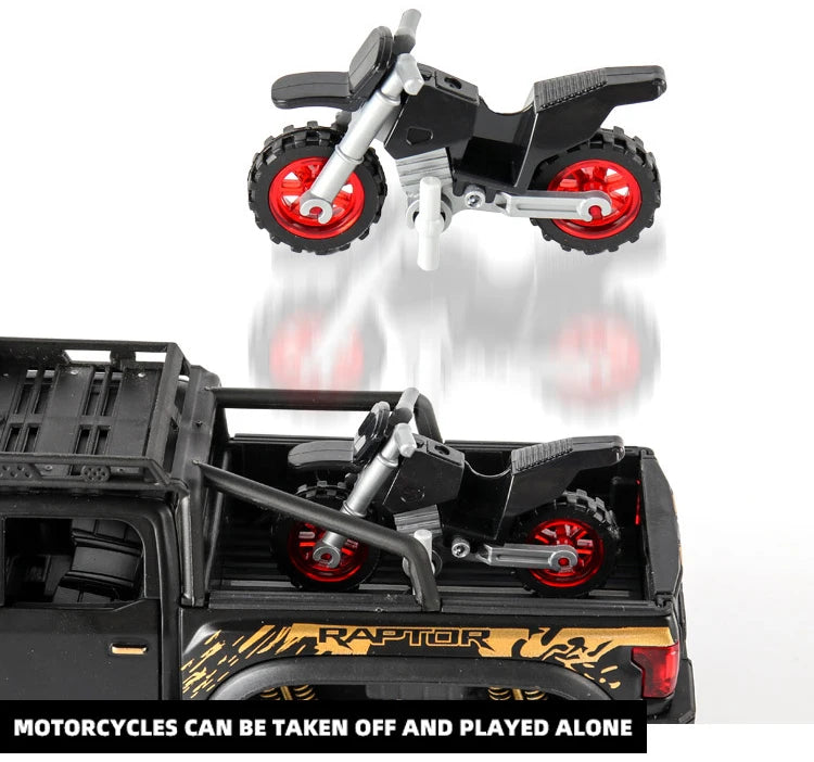 1:24 Pickup Trucks for Boys F150 Raptor Diecast Metal Model Car with Sound and Light for Kids Age 3 Year and up Blue