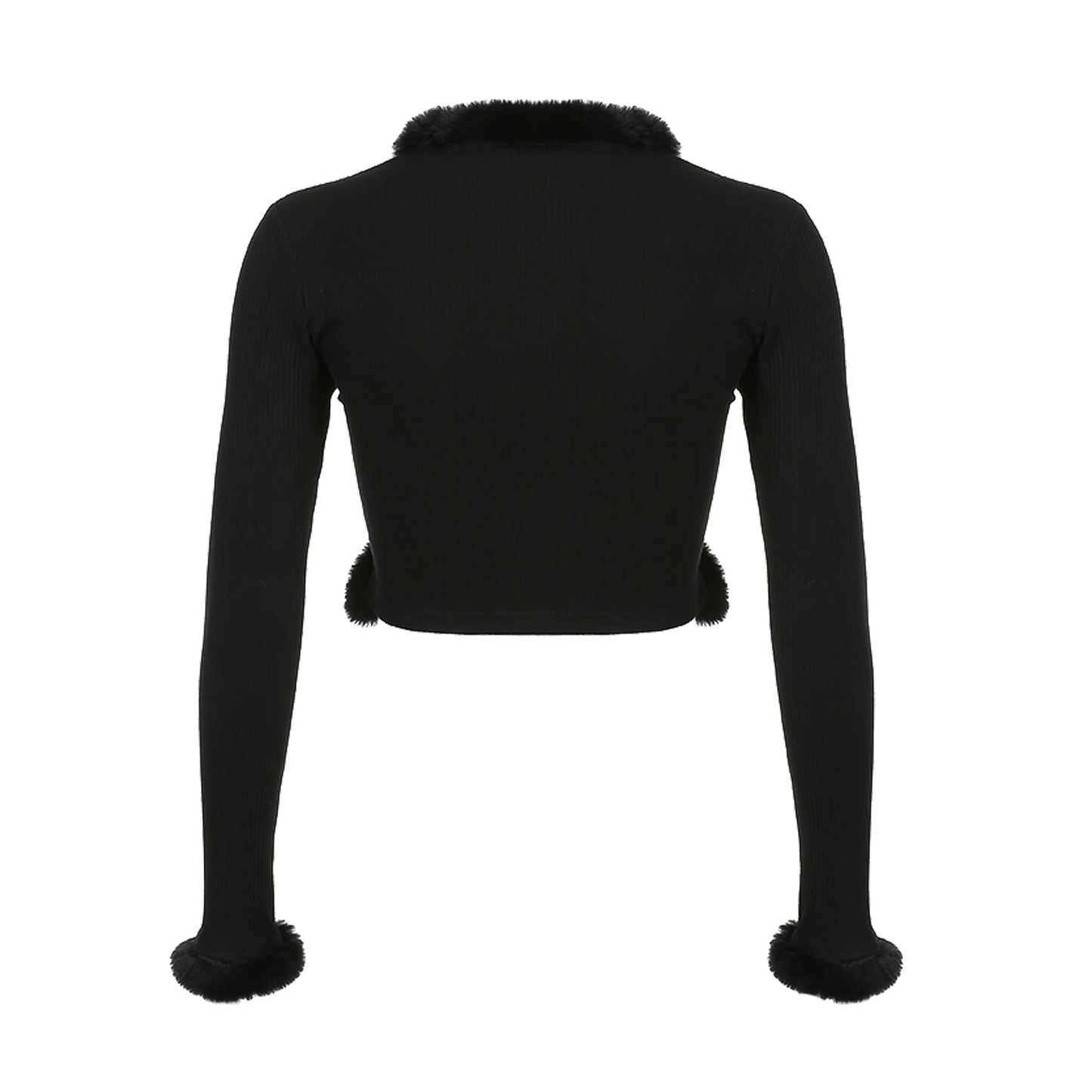 Women's Cropped Shrug Fur Collar Casual Solid Color Knitted Long Sleeve Cardigan Coat Tops Streetwear Temperament Commuter Tops