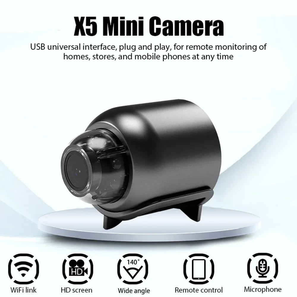 1080P HD X5 Mini WiFi Camera Included Sound Detector for Home Office 140 Degrees Micro Baby Monitor Night Vision IP Cam