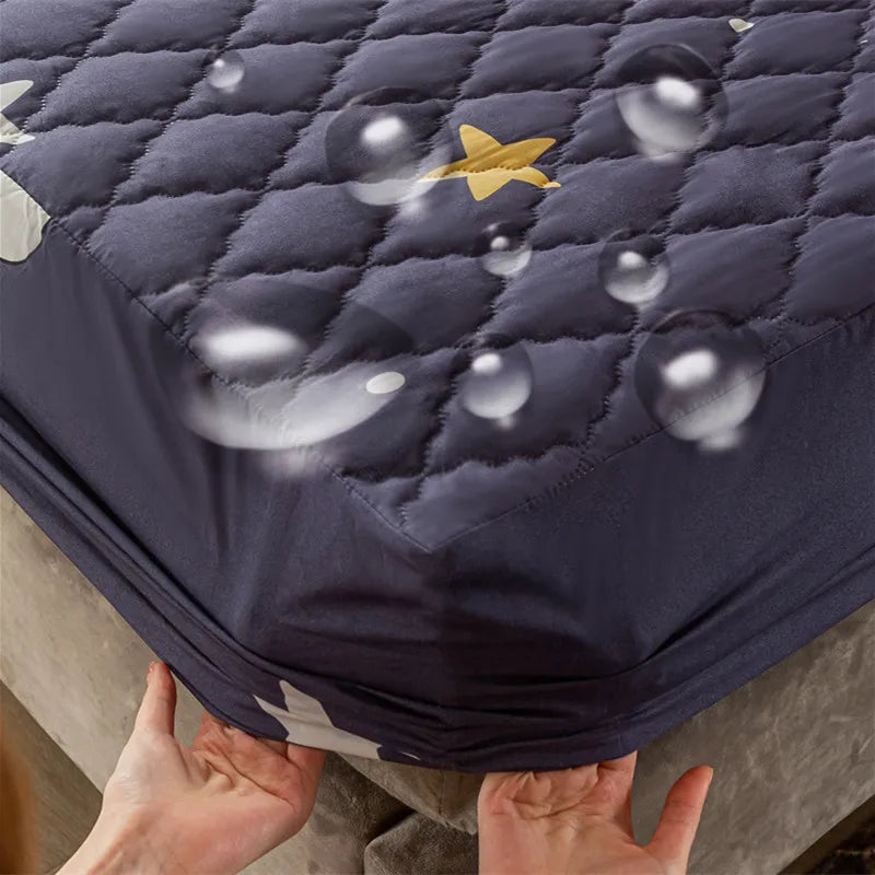 100% Waterproof Thicken Mattress Protector Cover Non-slip Fitted Bed Sheet Pad Bed Cover Single Double Bed Queen King Size 1Pc