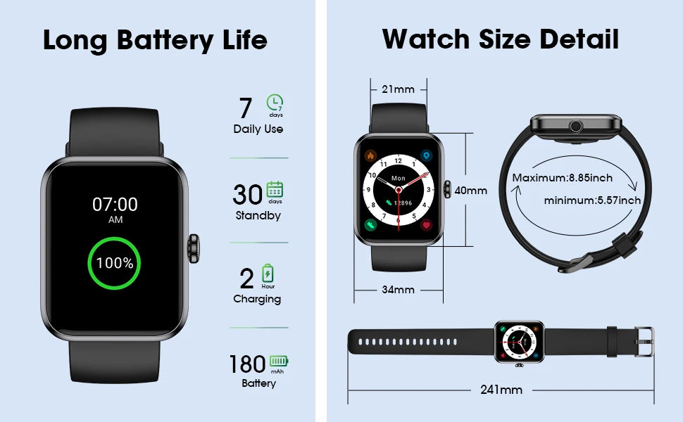 Bluetooth Call Smart Watch for Men Women, 2.01'' HD Touch Screen Activity Trackers with Sleep Monitor/ SMS Alert/ Remote Camera
