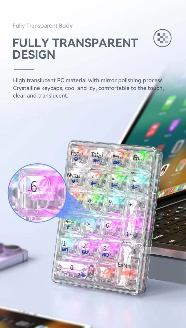 K21 21-Key Mechanical Keyboard, BT/2.4Ghz/USB-C Connection, Colourful Lighting, Full Key Hot-Swap for PC Laptops