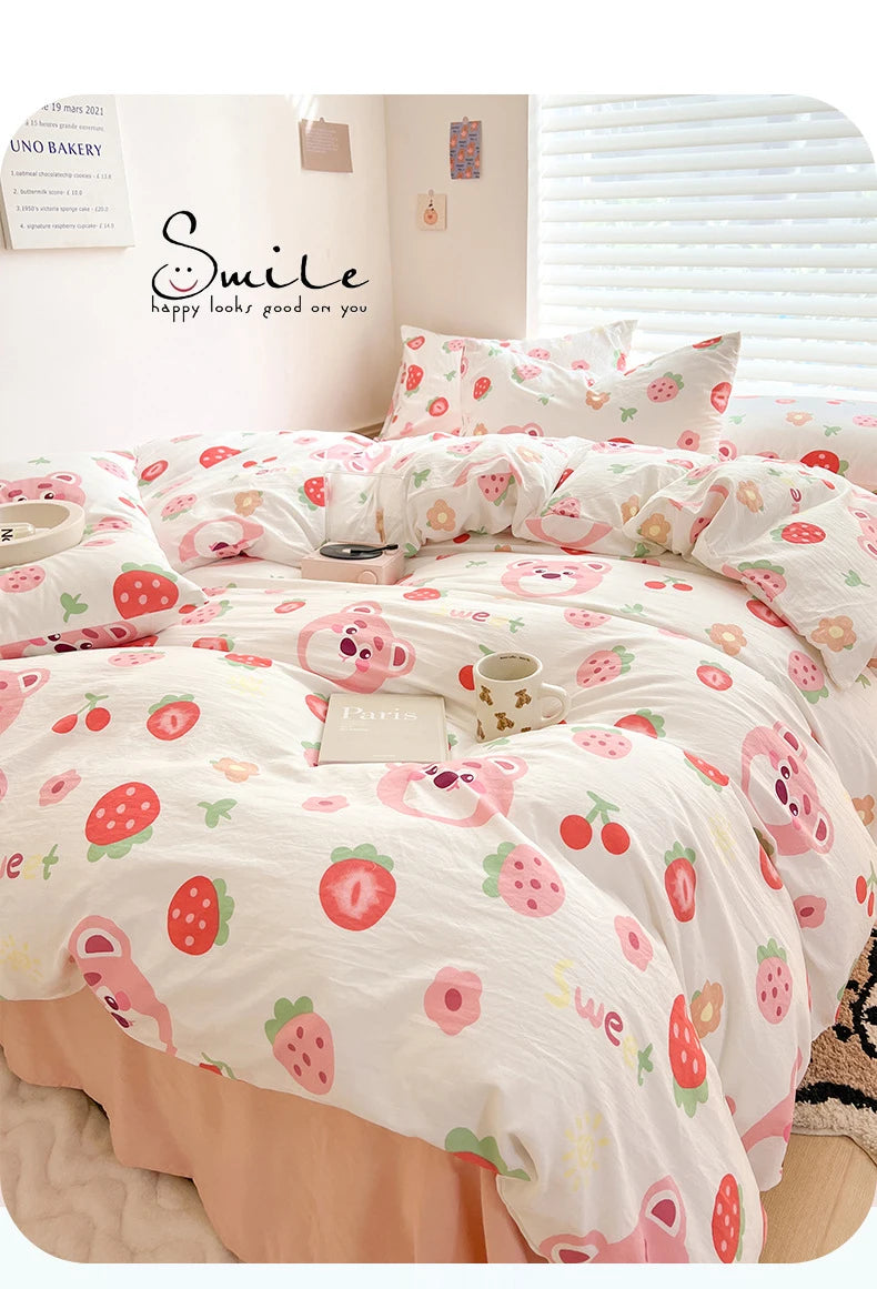 Ins Simple Flower Bed LinenTwin Full Queen King Size Bed Sheets Set Adults Kids Floral Bed Comforter Sets Bed Duvets Kawaii