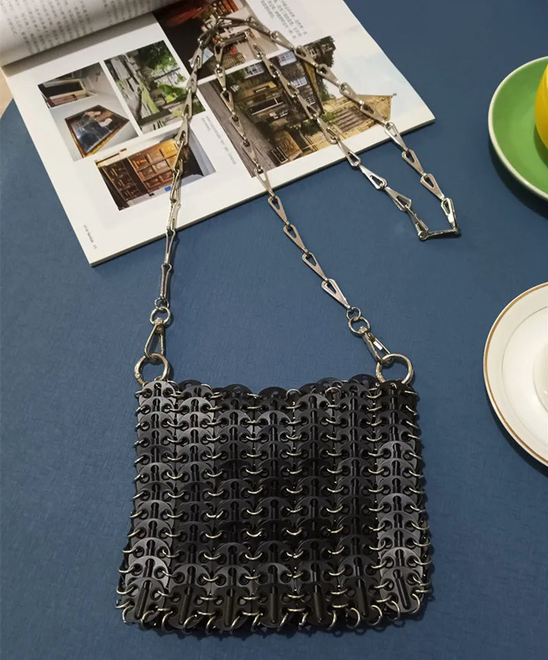 luxury Women Bags Designer Metal Sequins Chain Woven Bag Hollow Evening Bags Clutch Female Travel Holiday Shoulder Bag Handbag