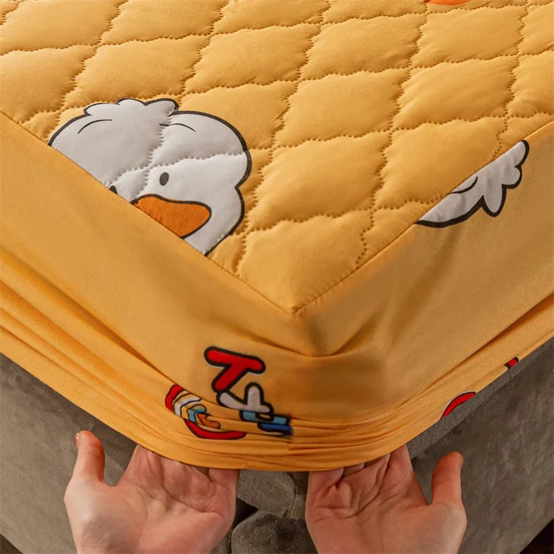 100% Waterproof Thicken Mattress Protector Cover Non-slip Fitted Bed Sheet Pad Bed Cover Single Double Bed Queen King Size 1Pc