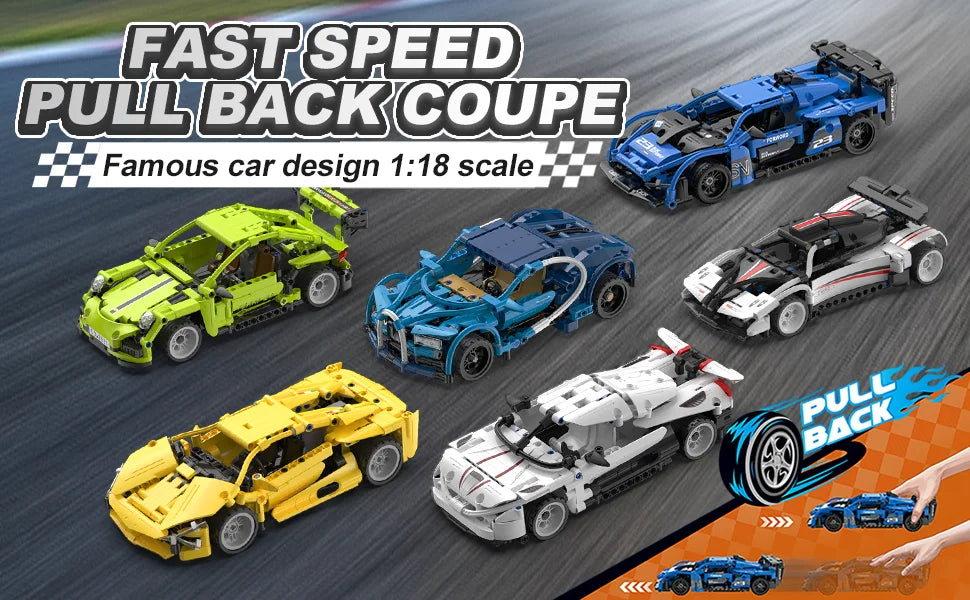 ToylinX Technical Super Racing Car 456PCS Model Building Blocks Automobile Pull Back DIY Vehicle Children Construction Toys