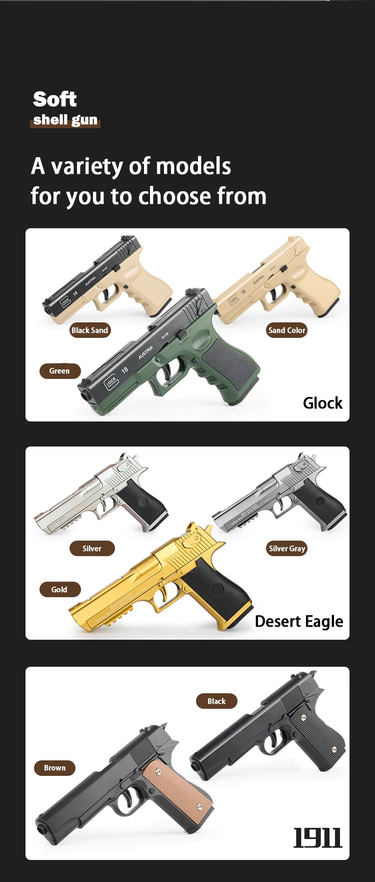 Mechanical continuous firing empty warehouse hanging toy pistol, high-quality soft bullet Desert Eagle pistol