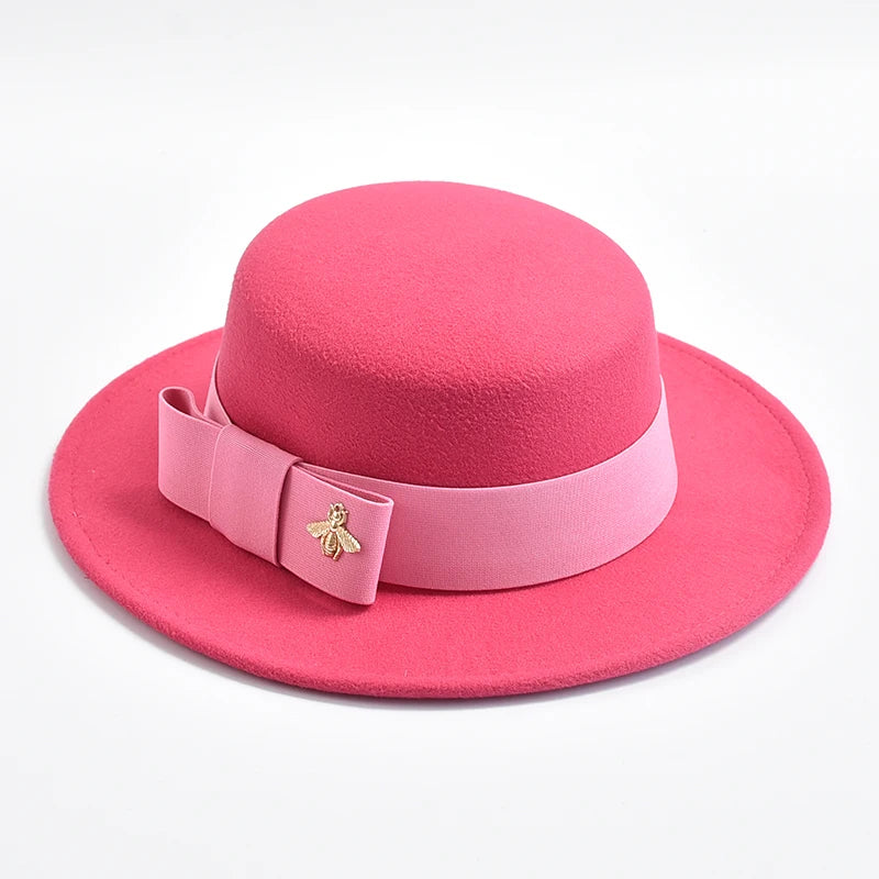 New Fedora Hat for Women Elegant Fashion Formal Wedding Decorate Church Cap Flat Top Bow Party Jazz Hat Chapeau Femme