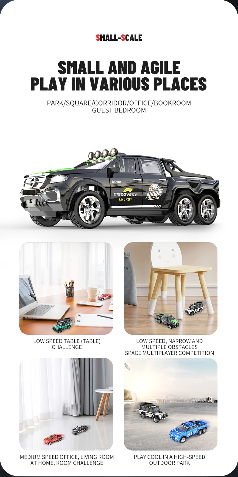 1:64 Metal Alloy Proportional Remote Control Vehicle Model 2.4GHz Mini Simulation RC Car With Trailer