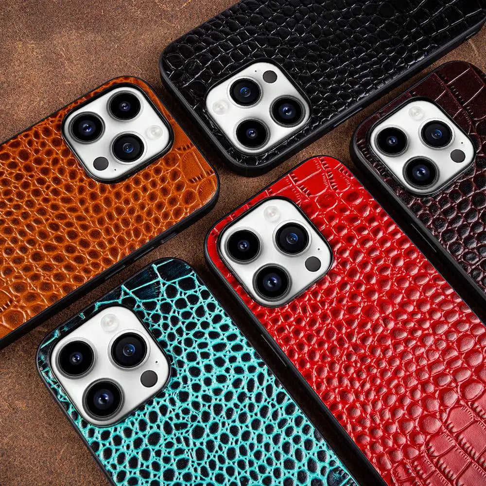 For iphone 14 pro case Crocodile Genuine Leather Cover Etui Coque Shockproof for Funda iphone15pro XR XSMax 11 8plus 12 Carcasa