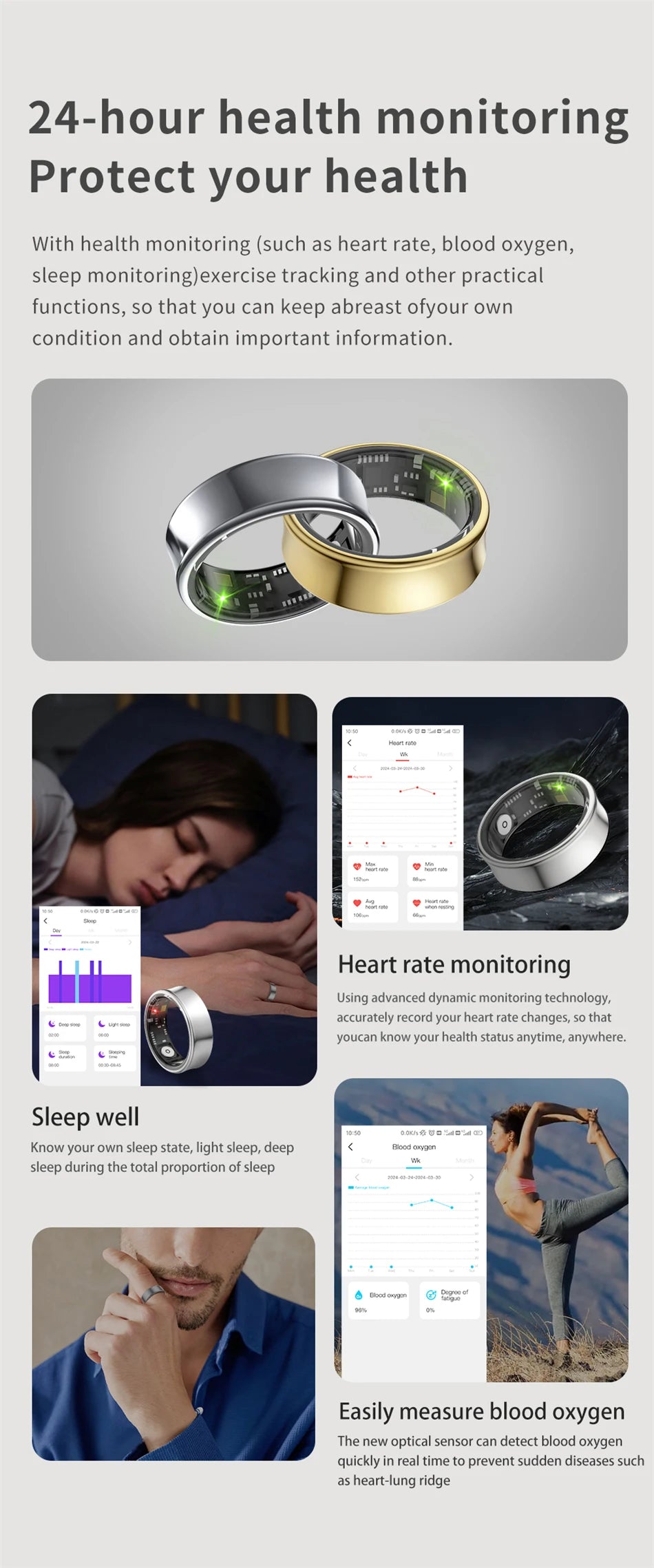 For Samsung Galaxy Smart Ring Men Blood Oxygen Sleep Monitoring GPS Motion Track IP68&5ATM Waterproof Smartring For Android IOS
