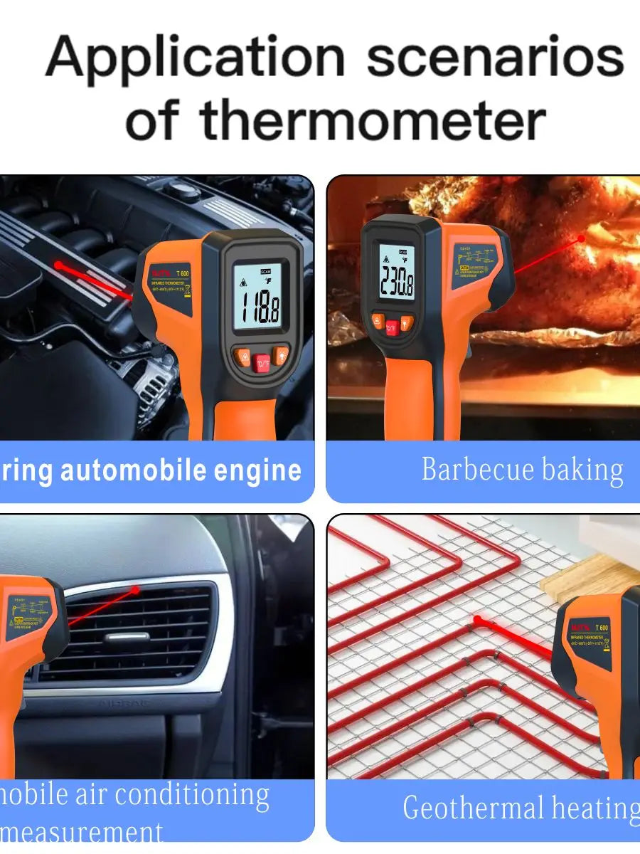 Infrared Thermometer , Handheld Heat Temperature For Cooking Tester, Pizza Oven, Grill & Engine - Laser Surface Temp Read