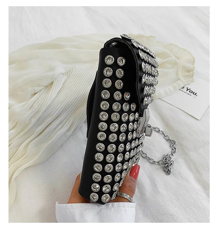 Luxury Full Rhinestone Women Phone Waist Bags Detachable PU Leather Waist Belt Shoe chain Crossbody Shoulder Bag Pack