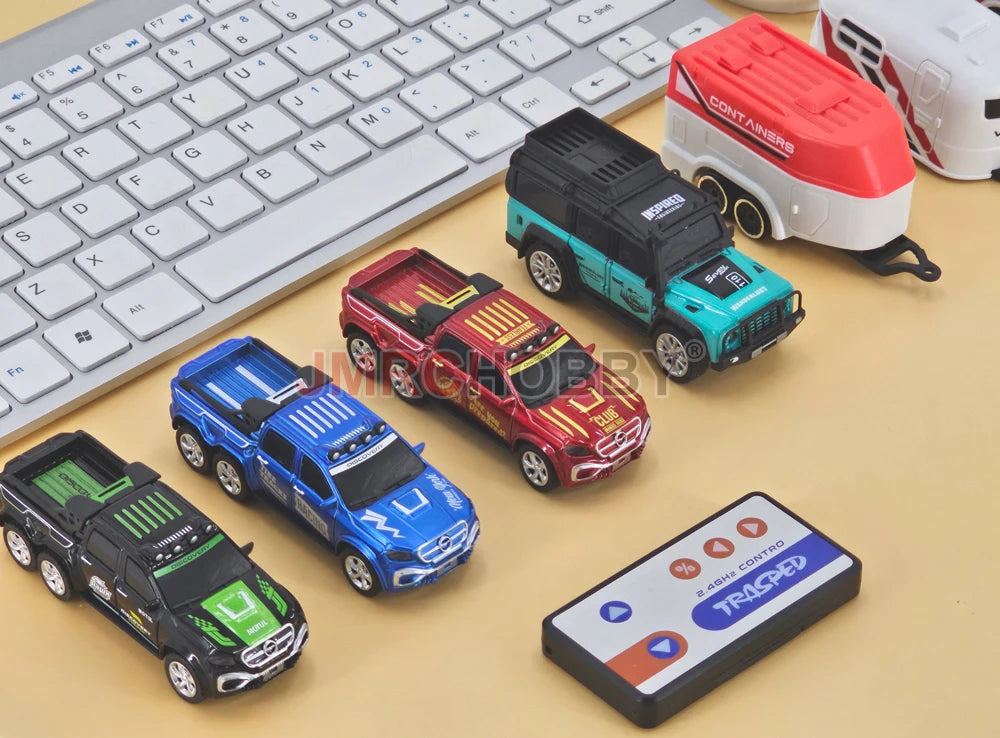 1:64 Metal Alloy Proportional Remote Control Vehicle Model 2.4GHz Mini Simulation RC Car With Trailer